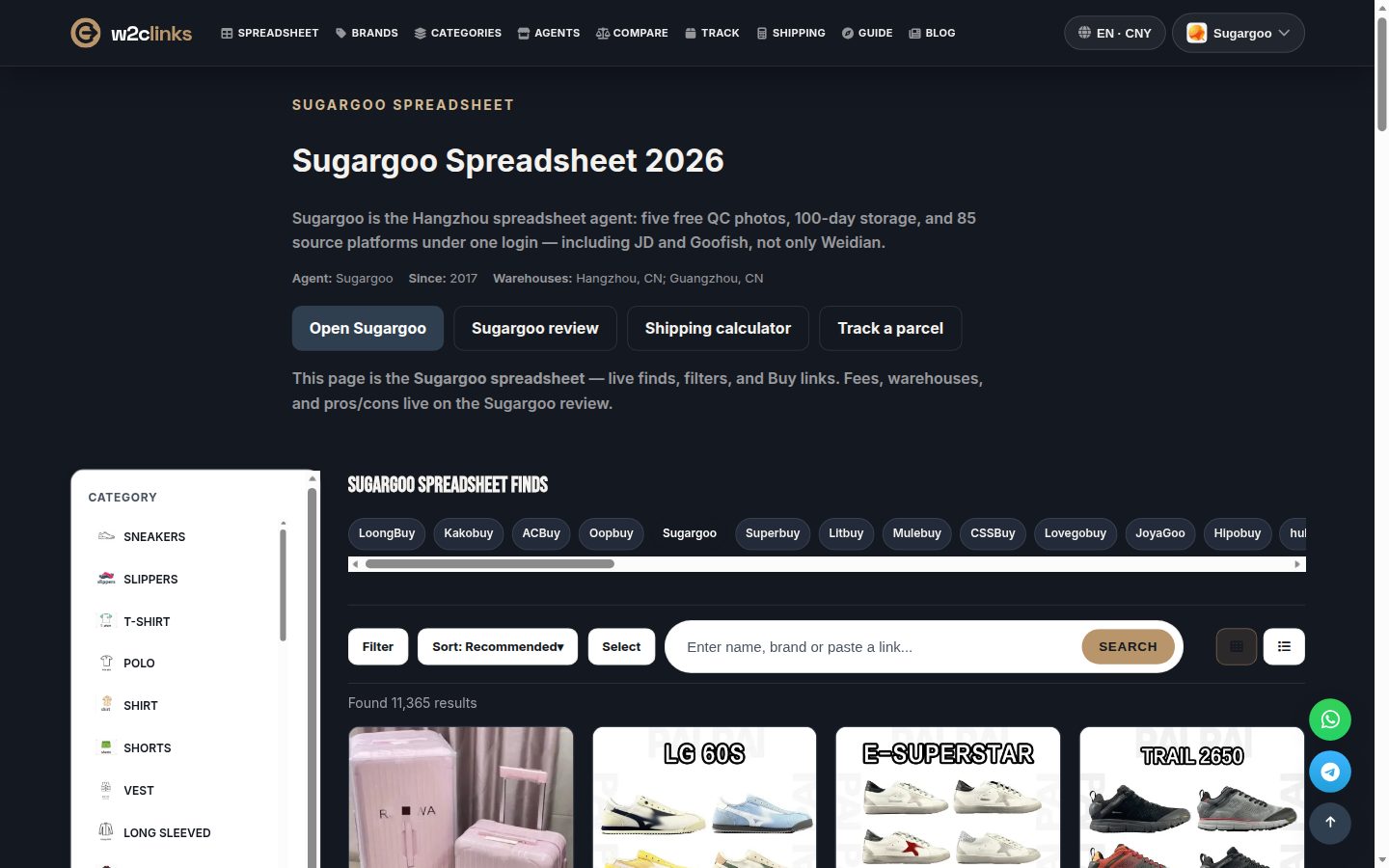 SugarGoo-catalogus op w2clinks: kaarten met foto, merk en referentieprijs